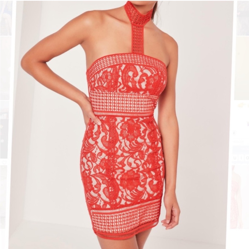 Missguided Red Lace Mini Dress